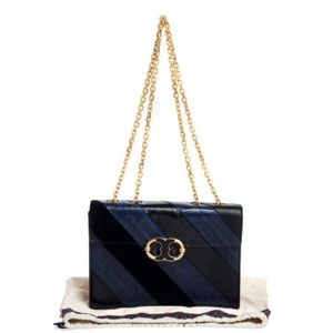 Tory Burch Snakeskin Embossed Leather/ Suede Medium Gemini shoulder bag